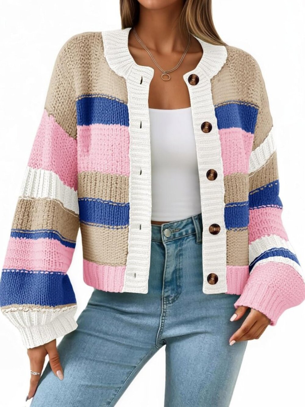 Trendy Women's Striped Chunky Cardigan Sweater for Fall - Cozy Layering